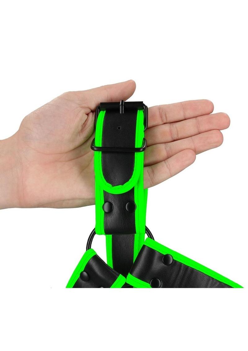 Ouch! Chest Bulldog Harness - Black/Glow In The Dark/Green - Large/XLarge