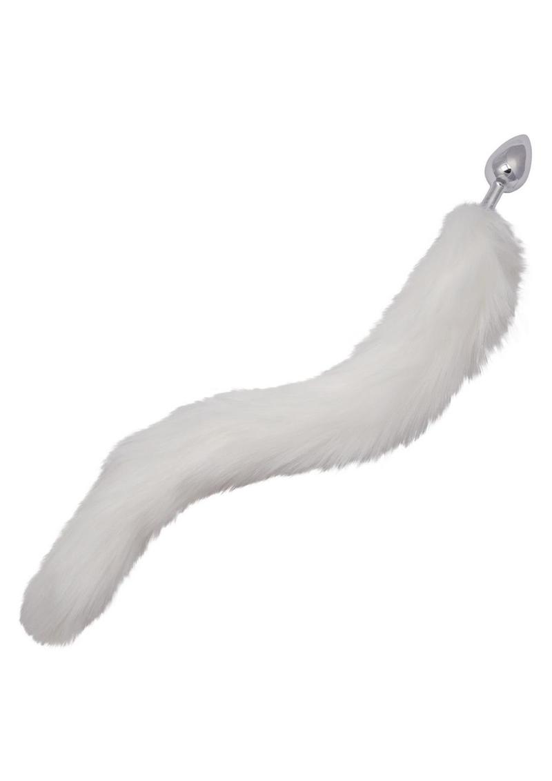Running Wild Faux Fur Tail and Metallic Anal Plug - Metal/White