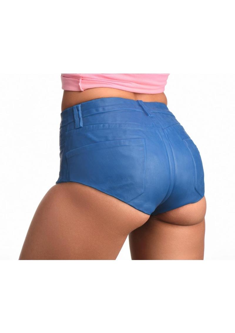 Strap U Booty Shorts Strap-On Harness with Dildo - Blue/Vanilla - Large - 6in