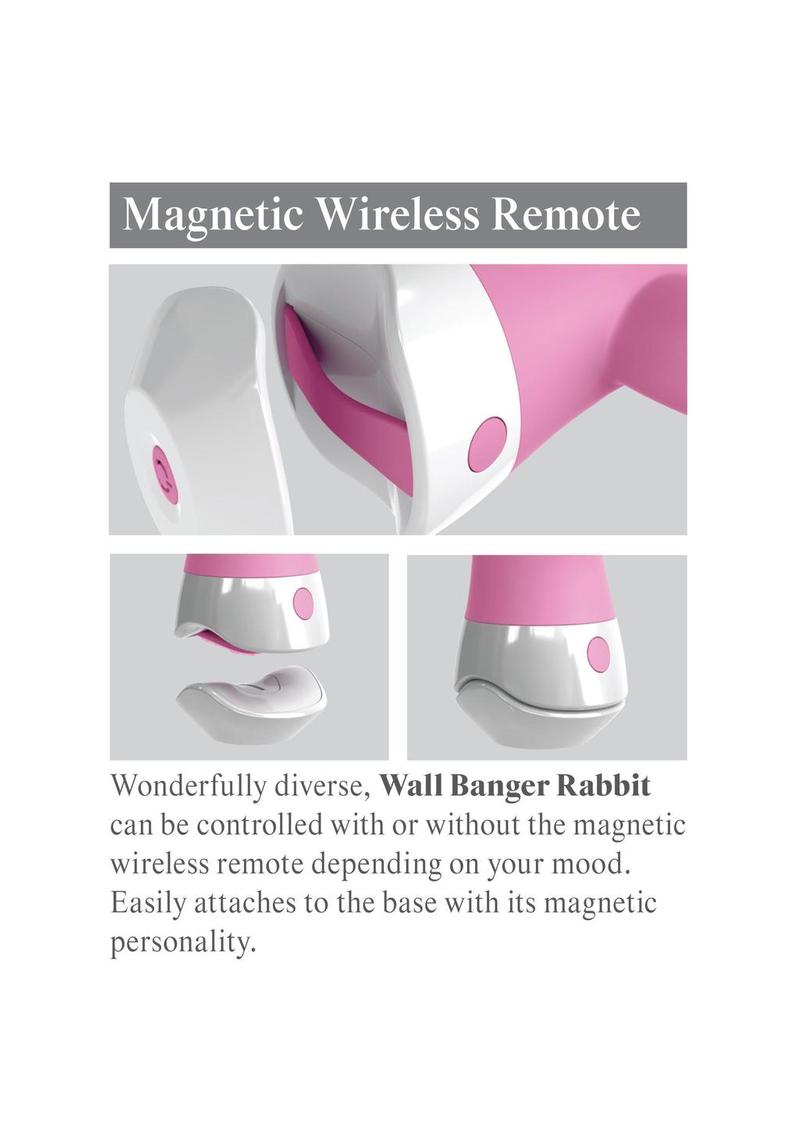 3Some Wall Banger Rabbit Silicone Vibrator USB Rechargeable Suction Cup Wireless Remote Splashproof - Pink