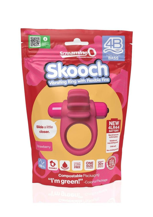 4b Skooch Vibrating Cock Ring with Clitoral Stimulator - Red/Strawberry