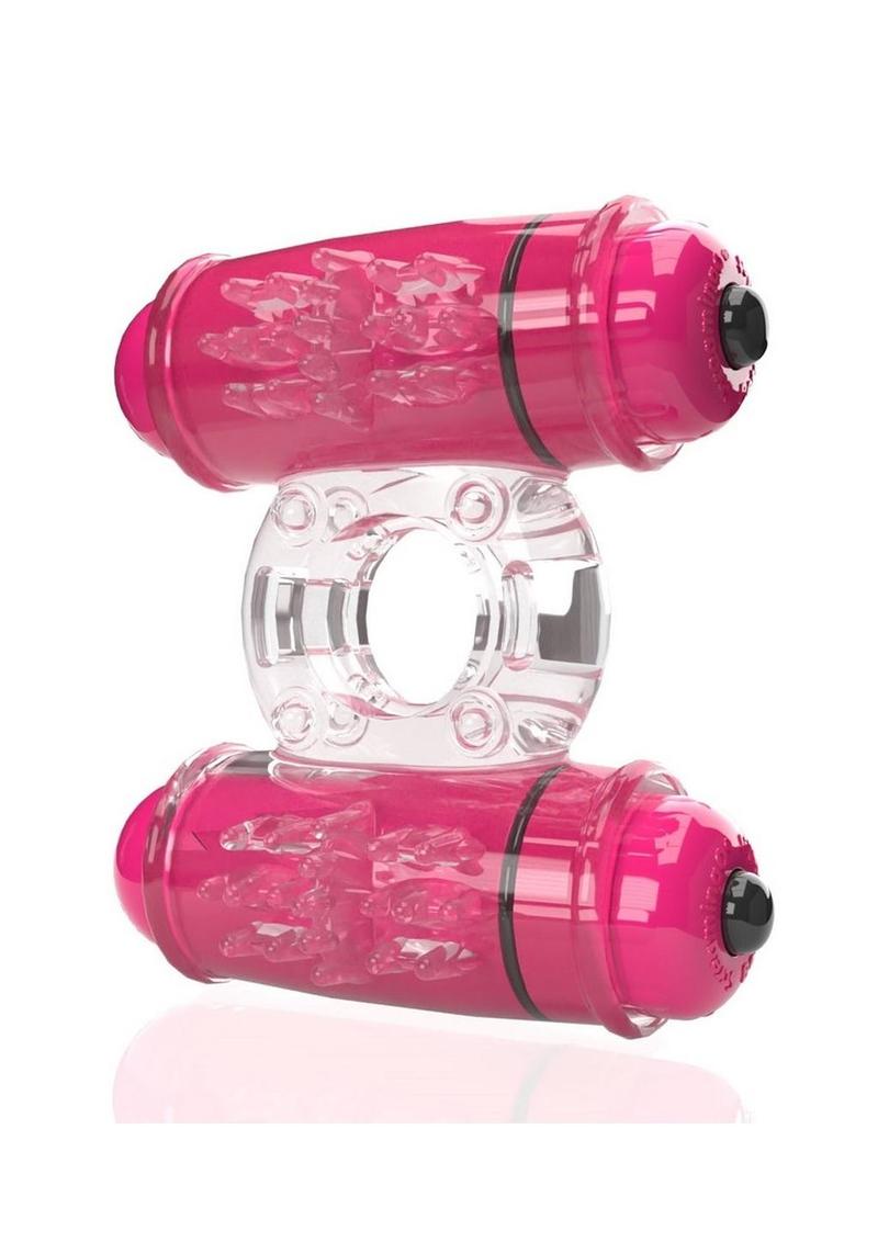 4t Double Wammy Silicone Rechargeable Dual Vibrating Couples Cock Ring - Red/Strawberry