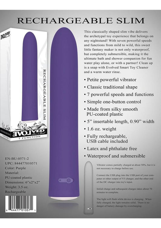 7 Function Rechargeable Slim Vibrator - Purple