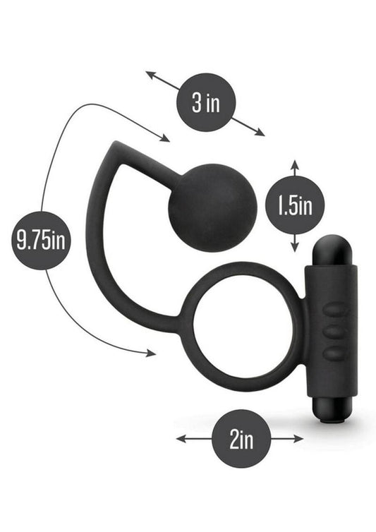 Anal Adventures Platinum Silicone Anal Ball with Vibrating Cock Ring - Black