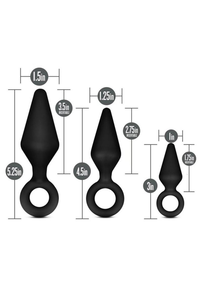 Anal Adventures Platinum Silicone Loop Plug Kit - Black - Set Of 3