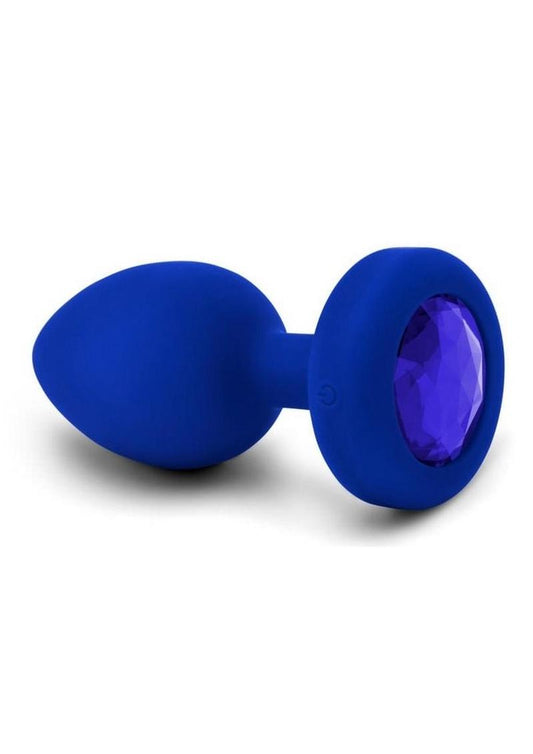 B-Vibe Vibrating Jewel Plug Rechargeable Silicone Anal Plug with Remote - Navy Blue - Large/XLarge