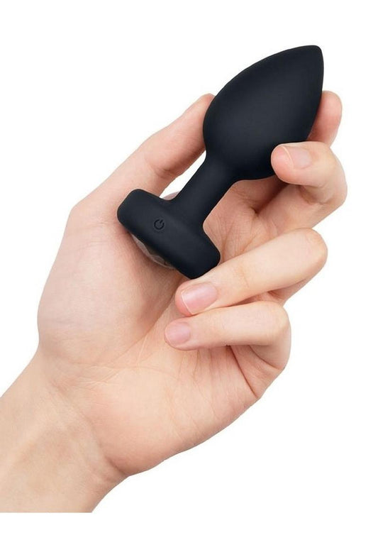 B-Vibe Vibrating Jewel Plug Rechargeable Silicone Anal Plug with Remote - Black - Large/Medium