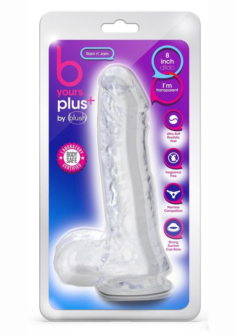 B Yours Plus Rock N' Roll Realistic Dildo with Balls - Clear - 8in