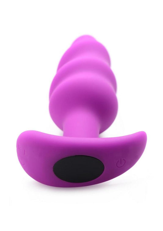 Bang! 21x Vibrating Silicone Rechargeable Swirl Butt Plug with Remote Control - Purple