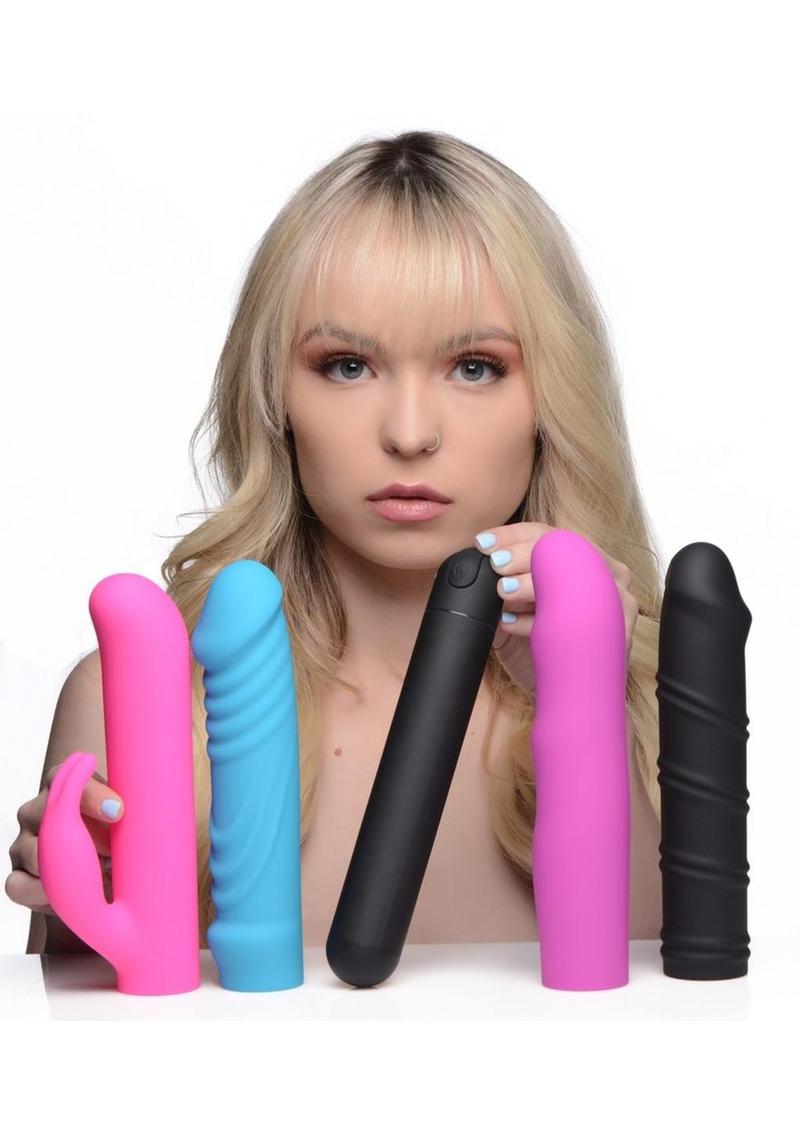 Bang! 4-In-1 XL Silicone Rechargeable Bullet Vibrator and Sleeve Kit - Multicolor