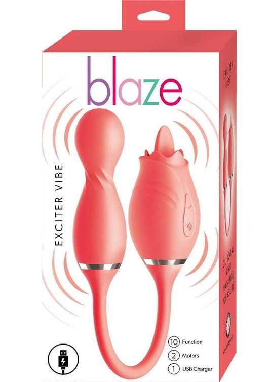 Blaze Exciter Rechargeable Silicone Dual Stimulating Vibrator - Coral/Orange