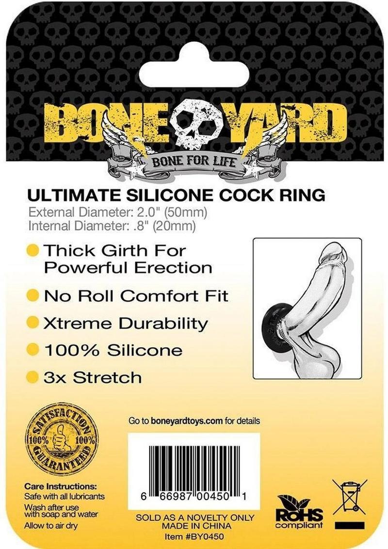 Boneyard Ultimate Silicone Cock Ring - Black - 2in