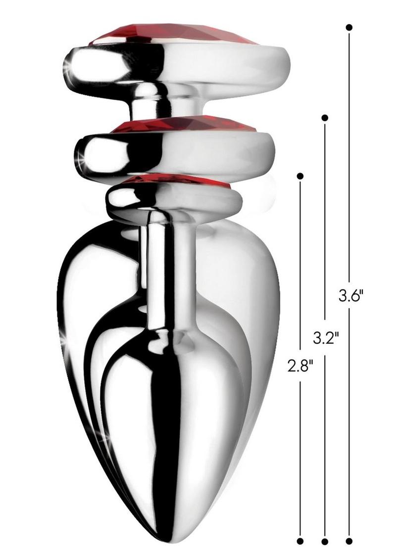 Booty Sparks Gemstones Red Jasper Hearts Anal Plug - Metal/Red - 3 Pieces/Set