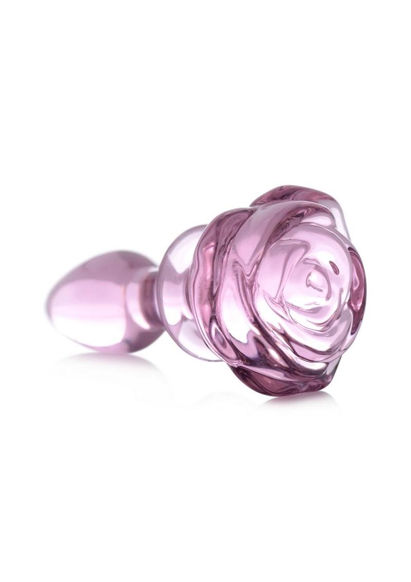 Booty Sparks Pink Rose Glass Anal Plug - Pink - Small