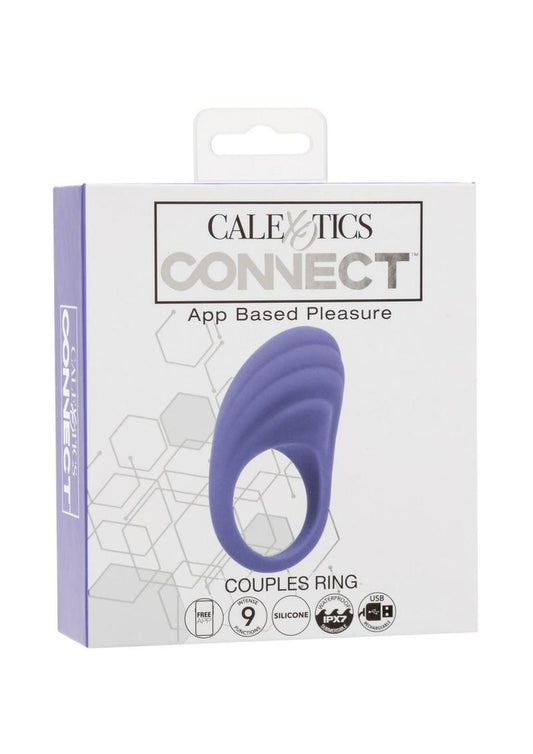 Calexotics Connect Couples Ring Rechargeable Silicone App Compatible Cock Ring with Remote - Purple