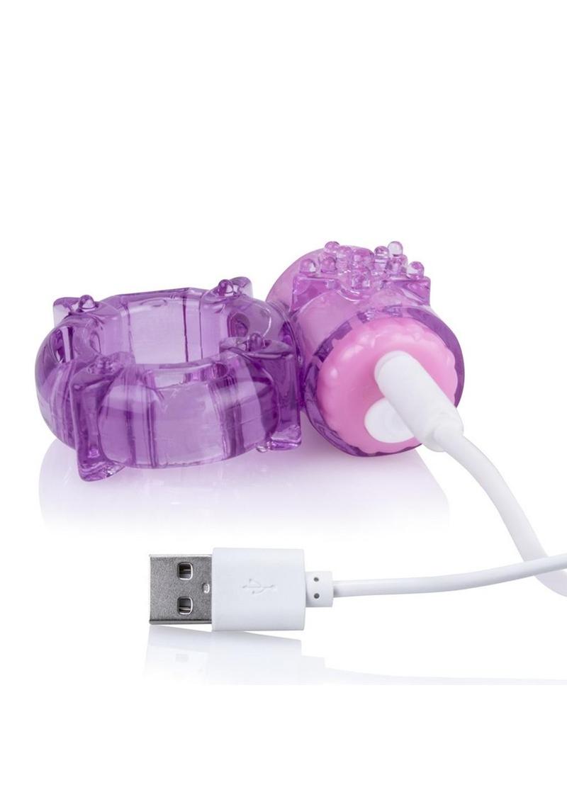 Charged Bigo Rechargeable Waterproof Vibrating Cock Ring - Purple