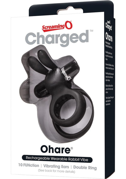 Charged Ohare Rechargeable Silicone Waterproof Rabbit Cock Ring - Black