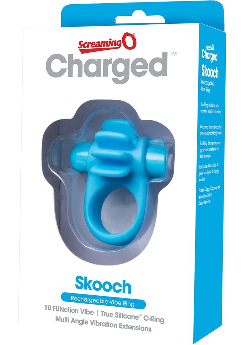 Charged Skooch Rechargeable Vibrating Silicone Cock Ring Waterproof - Blue