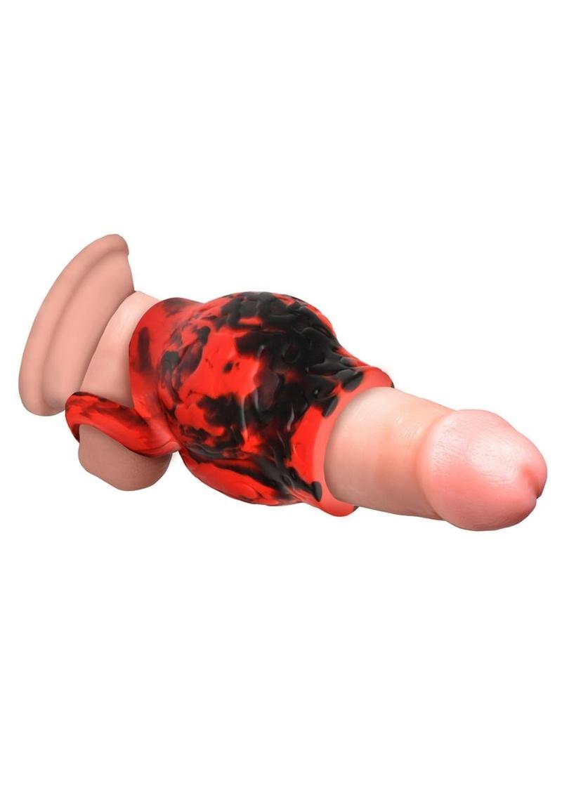 Creature Cocks Hell Hound Silicone Penis Sleeve and Ball Stretcher - Black/Red - Large