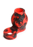 Creature Cocks Hell Hound Silicone Penis Sleeve and Ball Stretcher - Black/Red - Medium