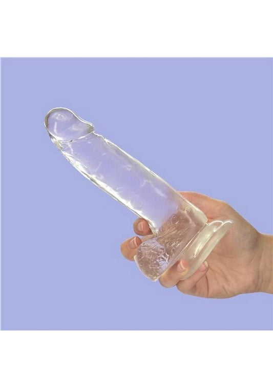 Crystal Addiction Dildo with Balls - Clear - 8in