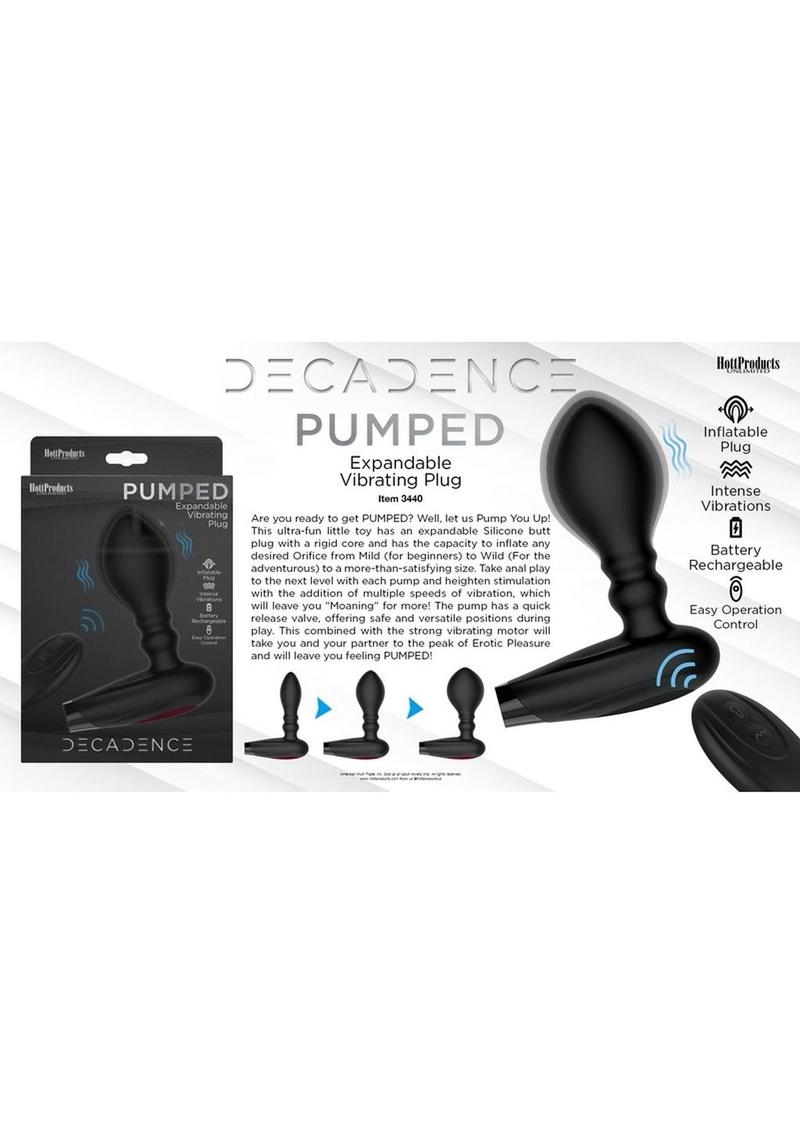 Decadence Pumped Silicone Expandable Butt Plug with Remote Control - Black