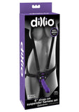 Dillio Strap-On Suspender Harness Set Black with Silicone Dildo - Black/Purple - 6in