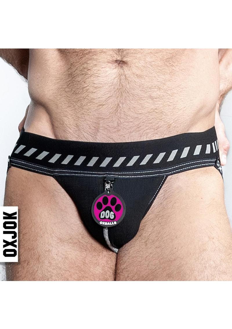 Dog Pack Pup Taggers 6-Tag Dog Jock - Black/Silver - Medium