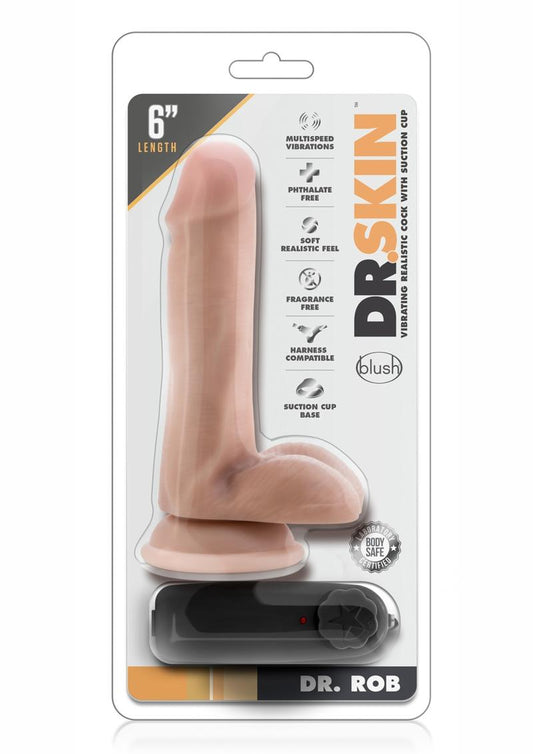 Dr. Skin Dr. Rob Vibrating Dildo with Remote Control - Vanilla - 6in