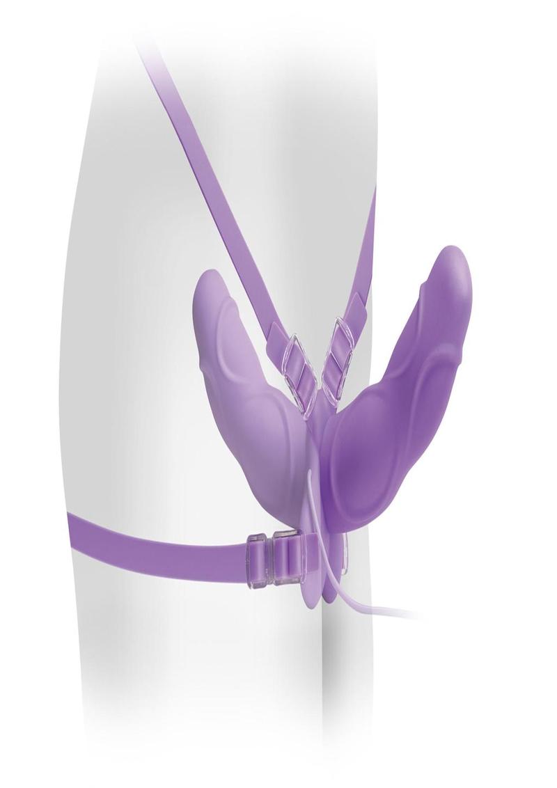 Fetish Fantasy Elite Vibrating Double Delight Strap-On Silicone Waterproof - Purple - 10in