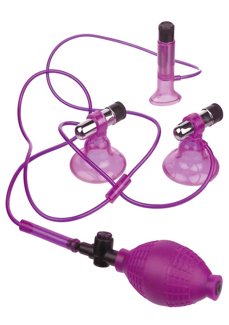 Fetish Fantasy Series Clit and Nipple Vibrating Triple Suckers - Pink/Purple