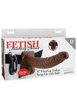 Fetish Fantasy Series Vibrating Hollow Strap-On Dildo with Balls and Harness with Remote Control - Chocolate - 9in