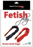 Fetish Play Wooden Handle Flogger Vegan Leather - Black