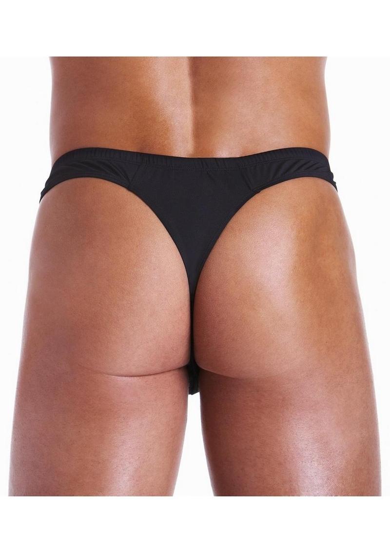 Fundies Unzip It Thong with Black Zorro Mask - Black - One Size