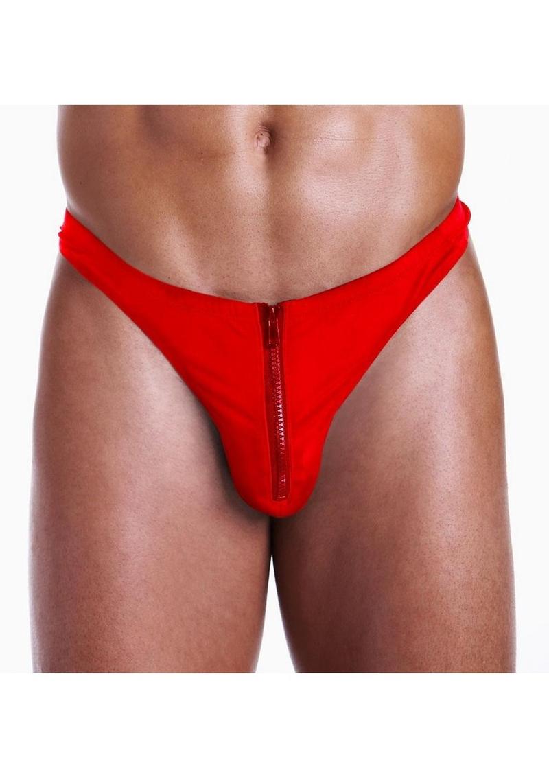 Fundies Unzip It Thong with Rose Petals - Red - One Size