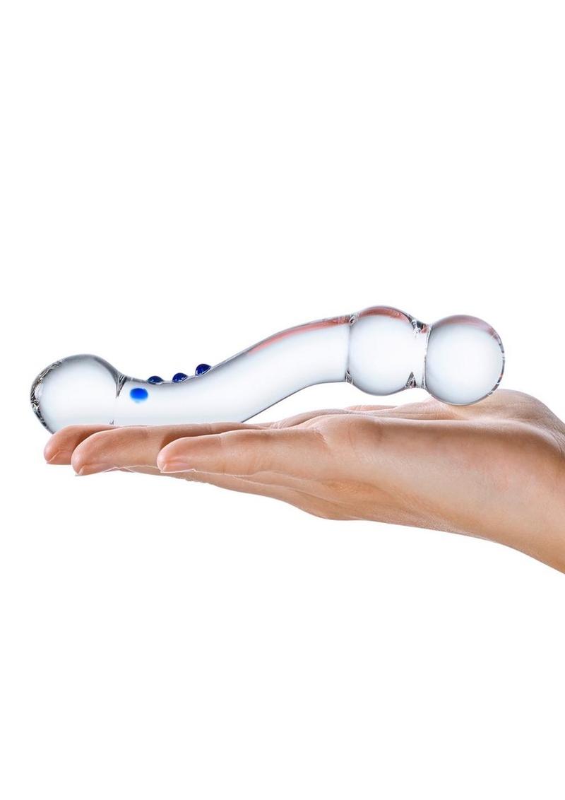 Glas Curved G-Spot Glass Textured Dildo - Blue/Clear - 6in