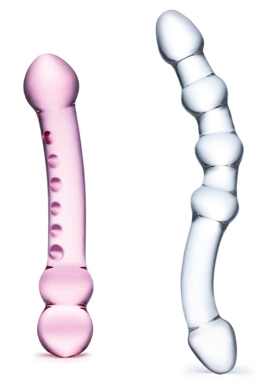 Glas Double Pleasure Glass Dildo - Pink/White - 2 Piece/Set