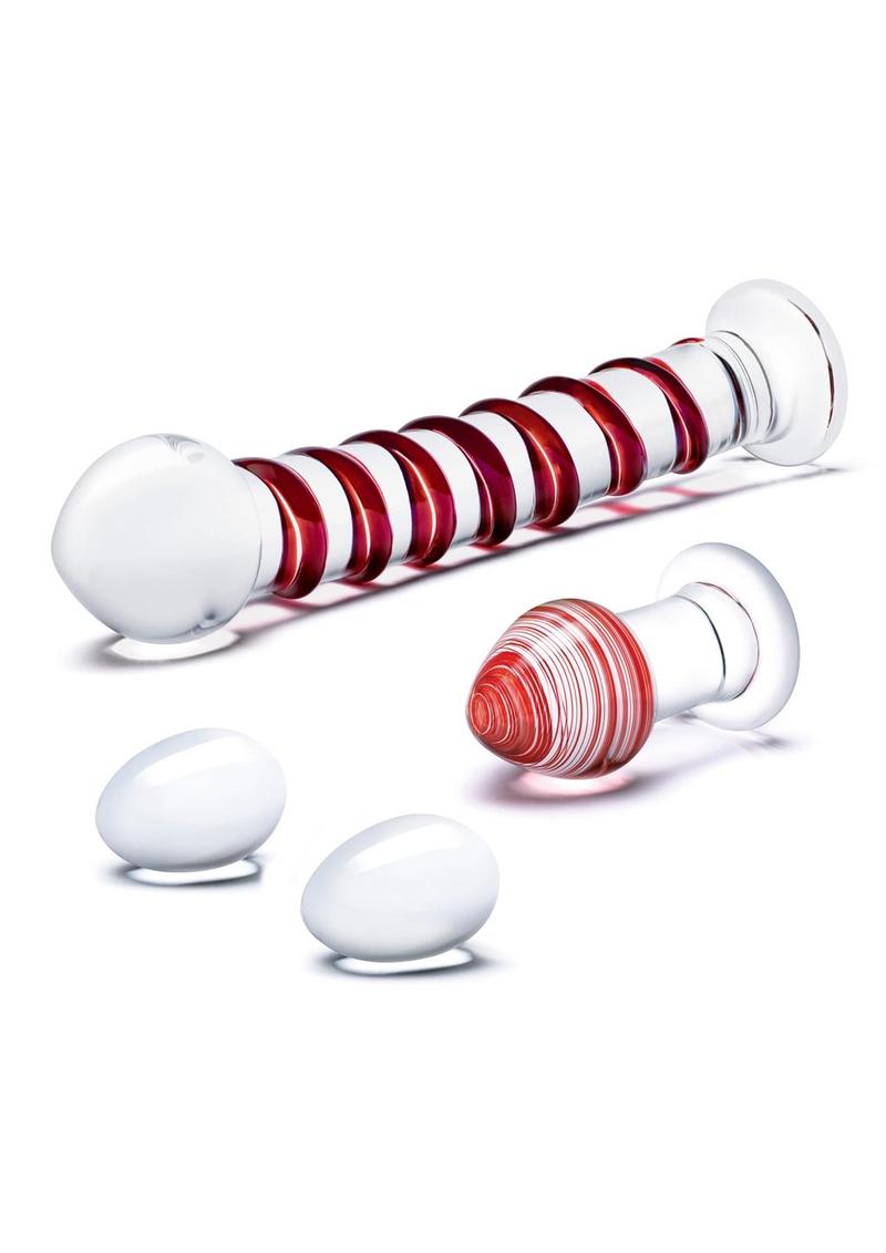 Glas Mr. Swirly Set with Glass Kegal Balls - Clear/Red - 4 Piece