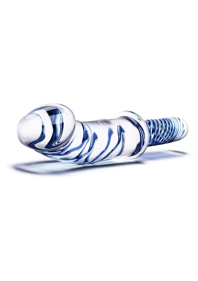 Glas Realistic Double Ended Glass Dildo with Handle - Blue/Clear - 11in