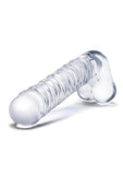 Glas Realistic Ribbed Glass G-Spot Dildo with Balls - Clear - 8in