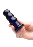 Glas Rechargeable Remote Controlled Vibrating Glass Beaded Buttplug - Blue - 3.5in