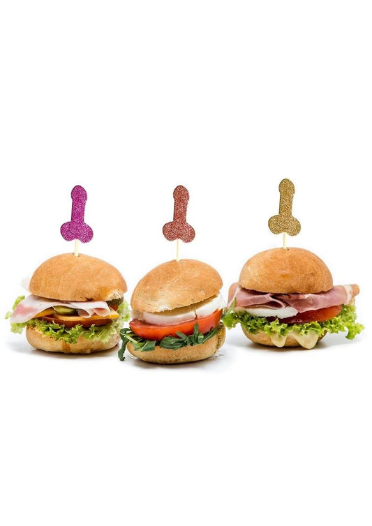 Glitterati Penis Party Picks - Assorted Colors - 24 Per Pack