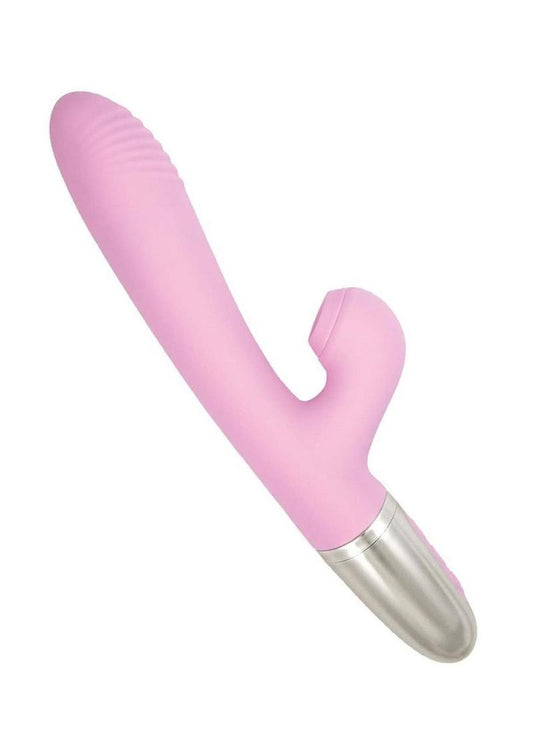 Goddess Tapping Thruster Rechargeable Silicone Vibrator with Clitoral Stimulator - Pink