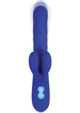 Grand Slam Thrusting and Twirling Rechargeable Silicone Vibrator with Clitoral Stimulator - Blue