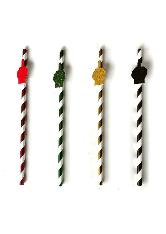 Happy F'n Birthday Tall Party Straws - Assorted Colors - 8 Per Pack