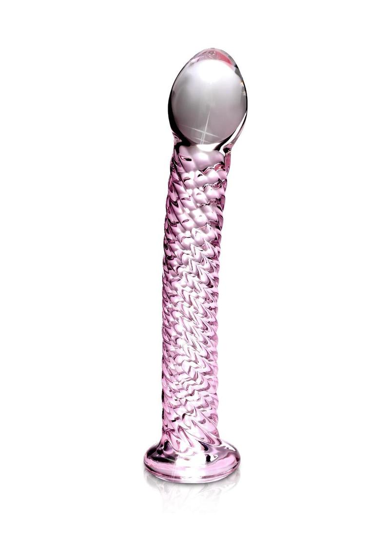 Icicles No 53 Textured Glass Dildo - Clear/Pink - 6.75in