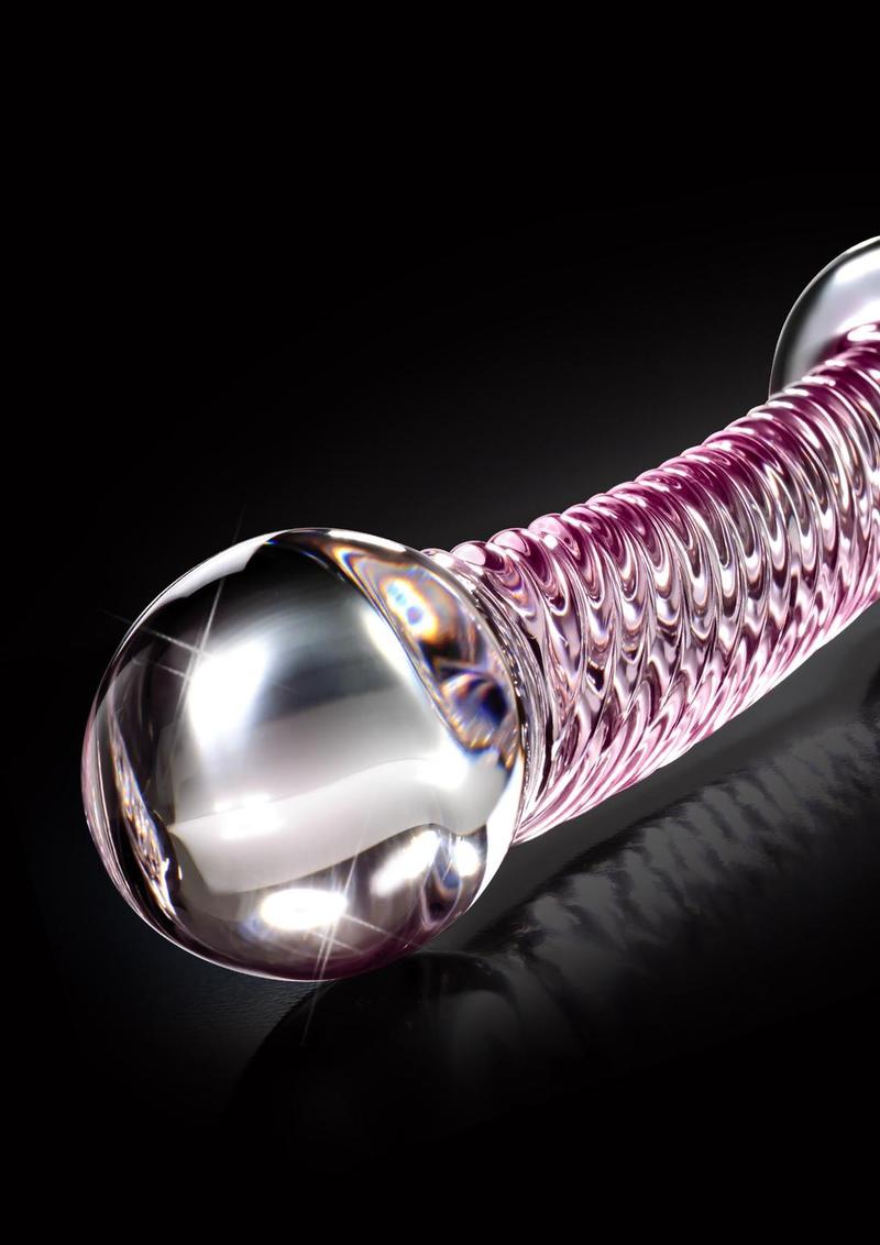 Icicles No 53 Textured Glass Dildo - Clear/Pink - 6.75in