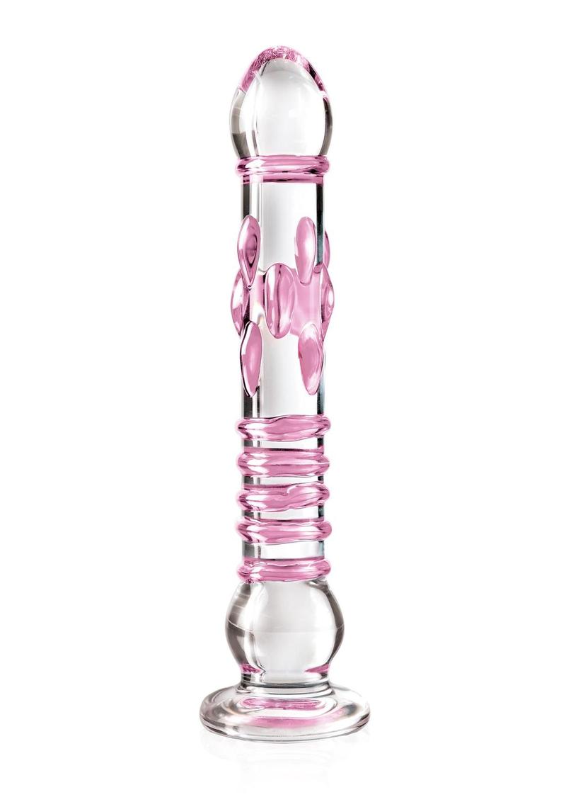 Icicles No. 6 Textured Glass Dildo - Clear/Pink - 8.5in