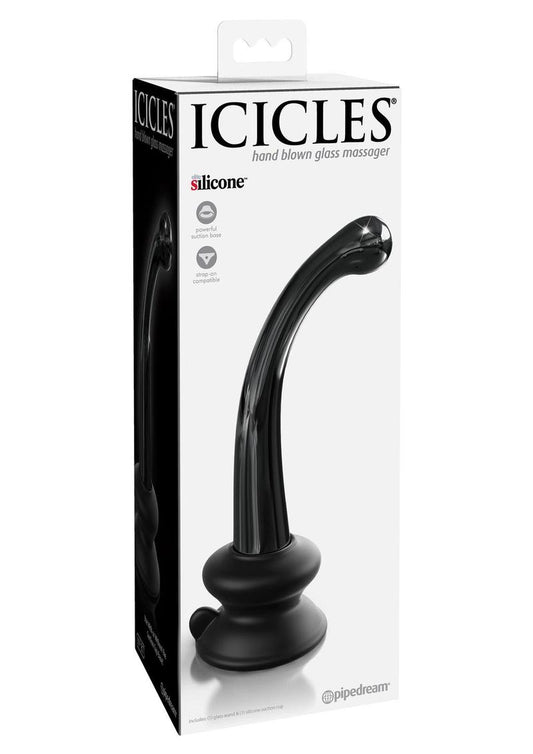 Icicles No. 87 Glass G-Spot Wand with Bendable Silicone Suction Cup - Black