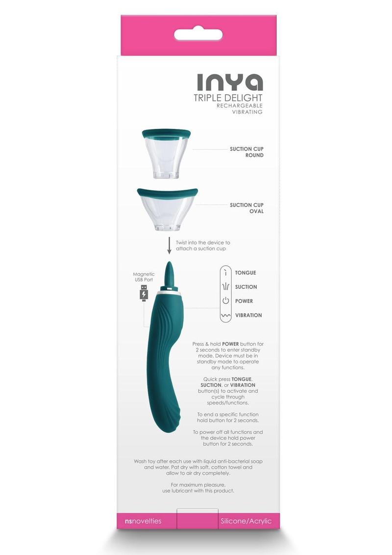 Inya Triple Delight Rechargeable Silicone Vibrator - Teal